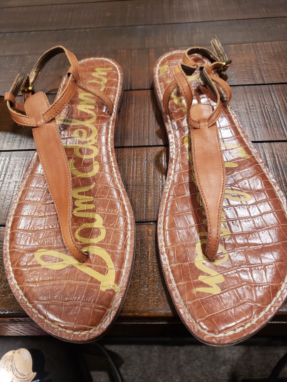 Sam Edelman Brown Leather T-Strap Sandals